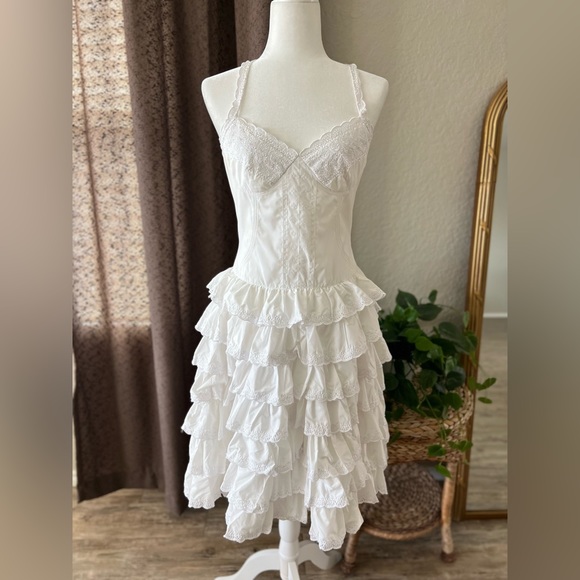 Vintage Betsey Johnson Runway Tiered Eyelet Cotton Lace Dress - Picture 3 of 17